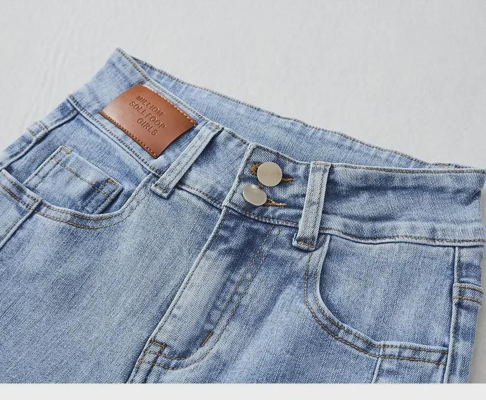 Damen High-Waist Slim Schlagjeans mit Schlitzsaum - Sommer 2024 Trend