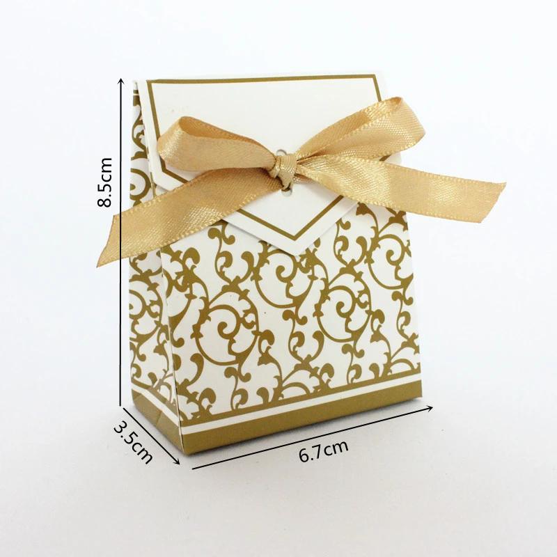 100PCS Wedding Favours Birthday Party Favor Bags Gold Sliver Flower Candy Boxes Bag Sweet Cake Gift Decorations