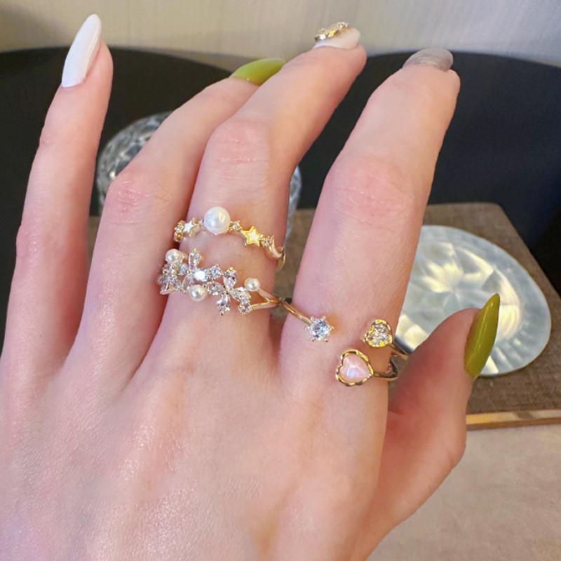 Inspired Chic Japanese Transparent Star Pearl Flower Open Adjustable Ring For Women