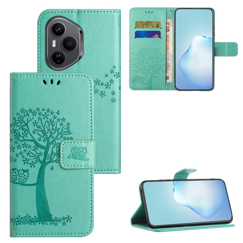 Für Honor 400 Pro 5G (Global) Hülle PU-Leder Eule Baum Prägung Geldbörse Handyhülle mit Band