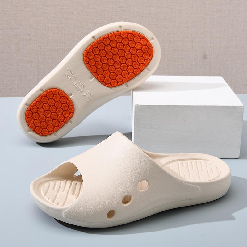 Home non-slip bottom slippers men's and women's indoor household bath bathroom elderly home one-word sandals