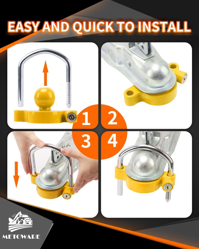 METOWARE Universal Adjustable Heavy Duty Steel Trailer Hitch Lock Anti-Theft Trailer Ball Lock Tow