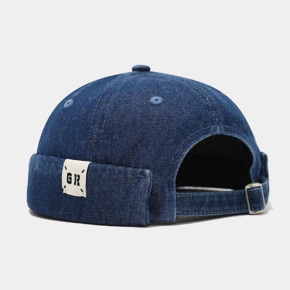 Vintage Washed Denim Brimless Docker Cap Solid Color Cotton Vintage Dome Hat Adjustable Melon Beanie Cap Boy Girls