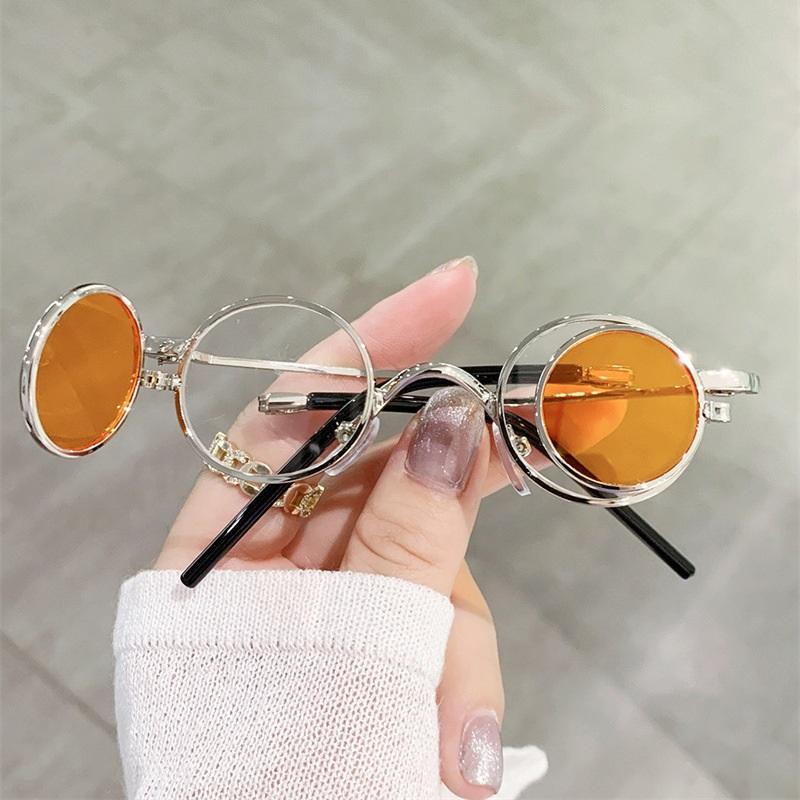 Casual Stylish Flip Sunglasses For Women Luxury Designer Tiny Round Foldable Glasses Trend Fashion Eyewear Uv400