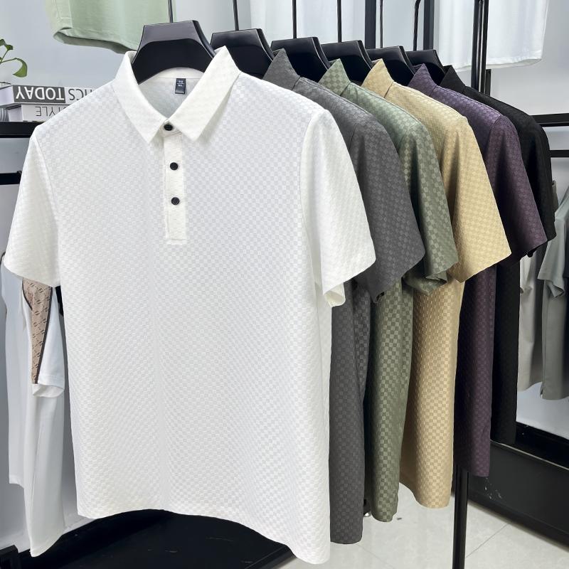 High-quality Men's Polo Shirt Lapel Plaid Solid Short-sleeve Non-iron Seamless T-shirt Summer Business Fashion Trend Menswear
