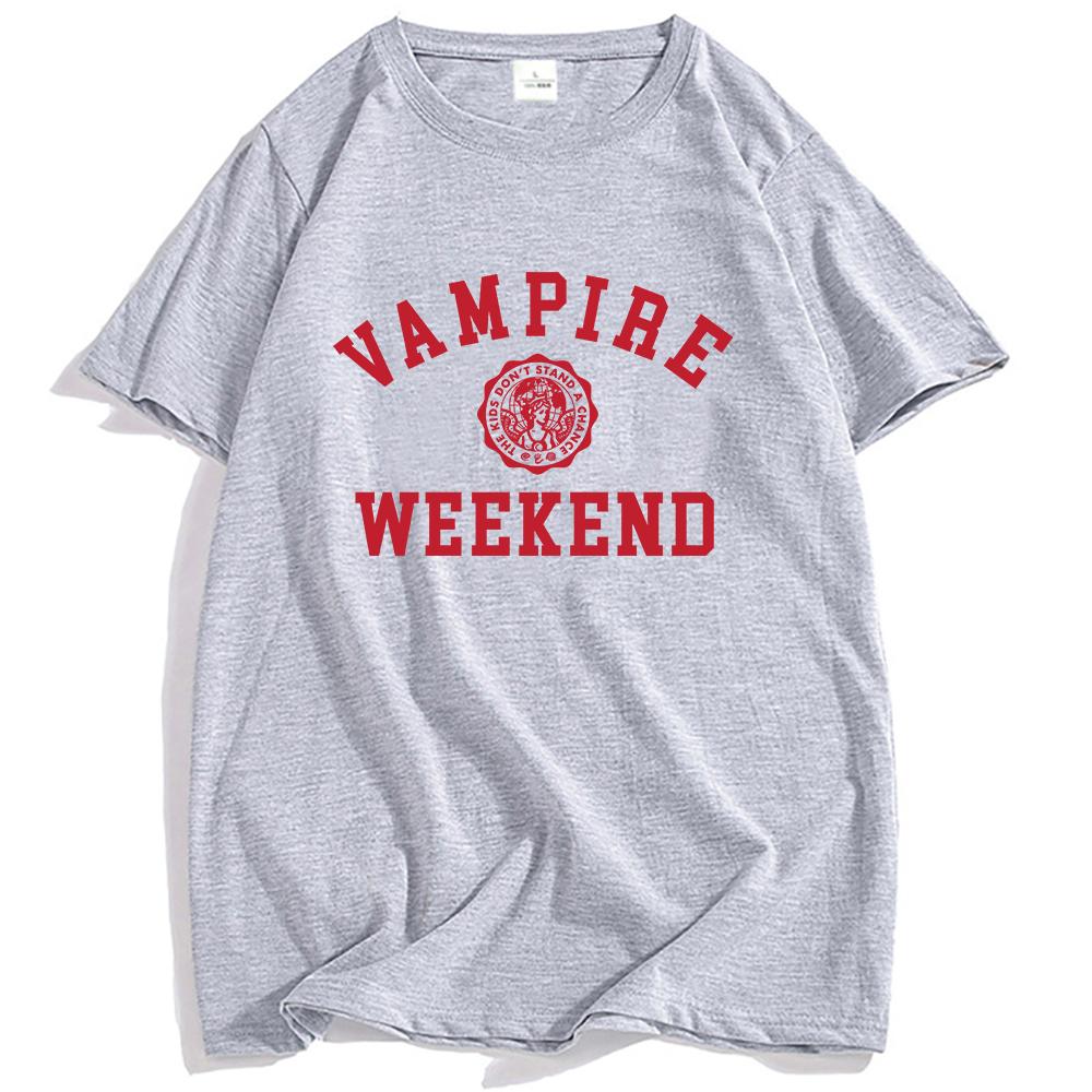VAMPIRE WEEKEND Collegiate T-shirt Summer Short Sleeve Cotton Male Tshirts Round Neck Fashion Printing T Shirts Men Women Tees