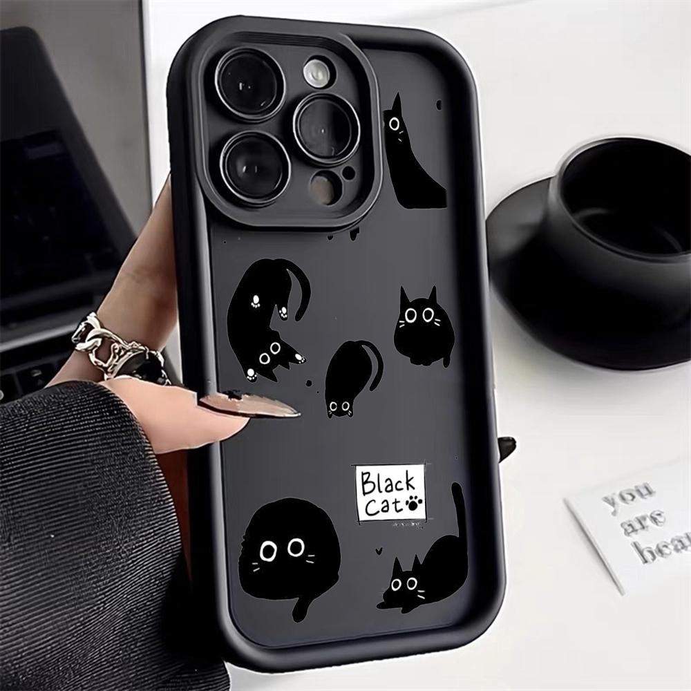LZ11 cat Cute art design Silicone Phone Case for iPhone 11 13 14 15 16 Pro Max 7 8 16 Plus 12 mini XS Max XR Shockproof Back Cover