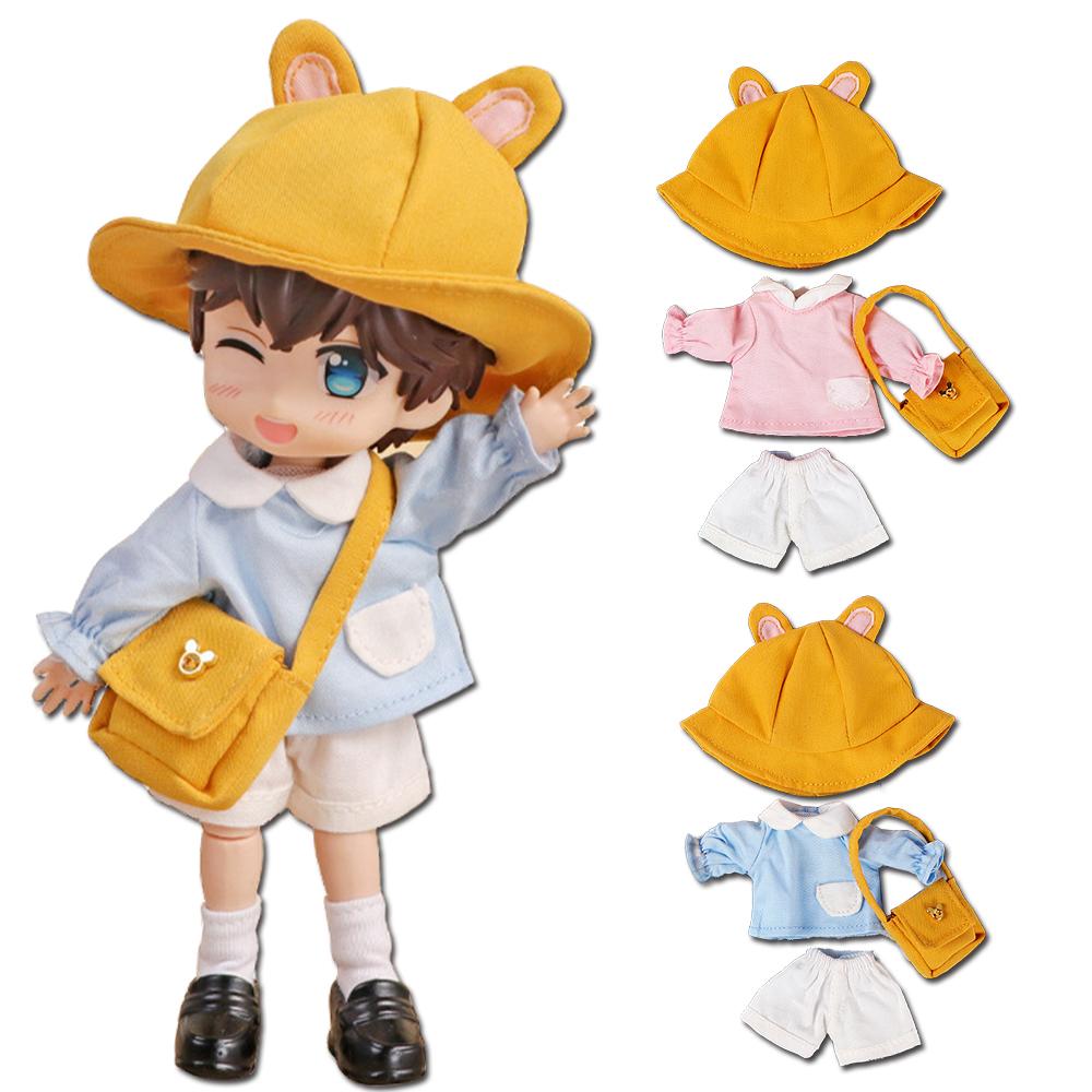 Light Blue Pink Ob11 Baby Clothes Shirt+Pant+Hat+Bag Rabbit Bear Kindergarten Suit Molly Baby Clothes GSC Body 12 BJD Accessory