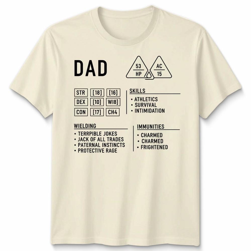 Dad Dungeons Unisexs T Shirt Dragons Character Sheet Fathers Day Gift Dnd Rpg