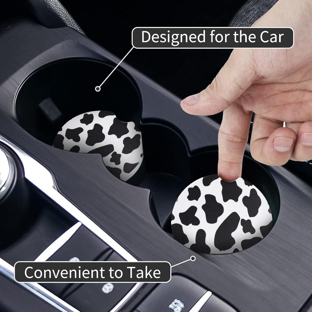 Car Cup Coasters - Car Cup Mat 2 Pack - 2.56'' Ceramic Car Coasters for Cup Holders - Absorbent Car Coaster with Cork Back and Finger Notch for Easy