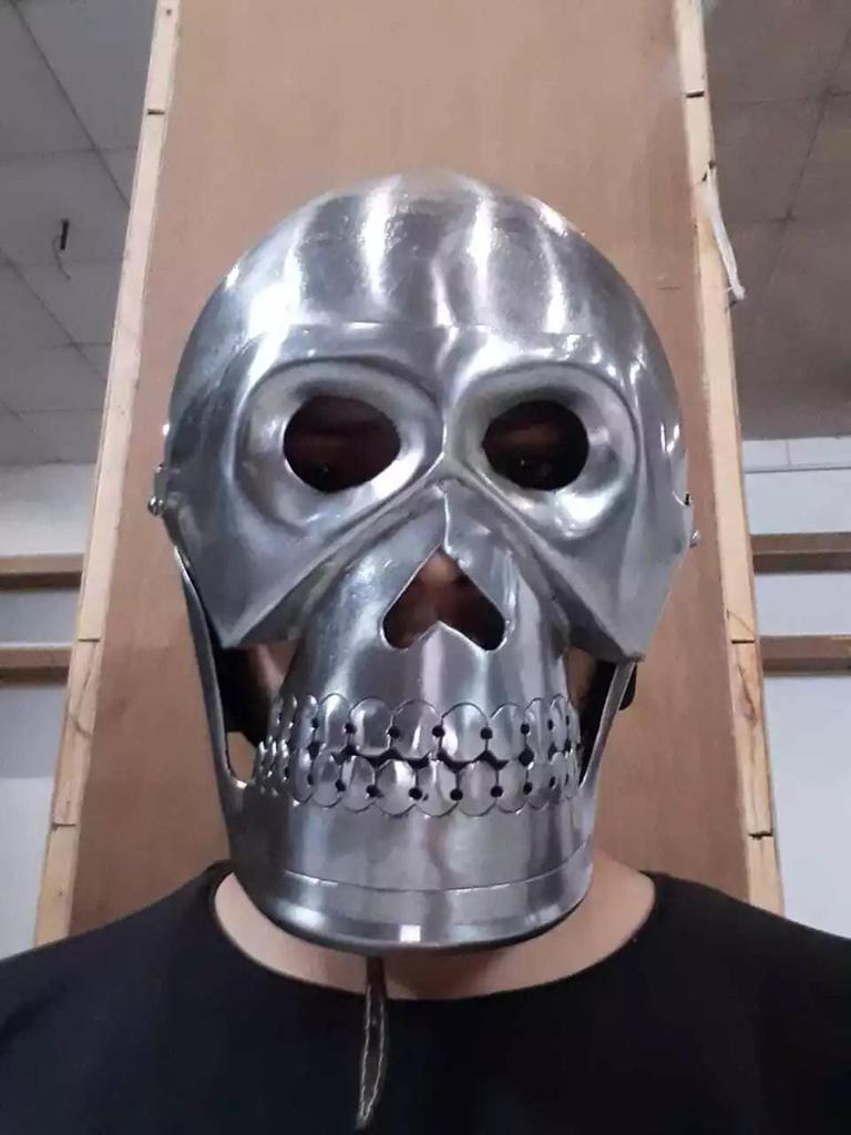 Skull Head Steel Helmet - Fierce Warrior Design for Collectors, LARP, and Costume Enthusiasts