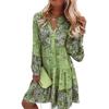 Flower Print Long Sleeve V Neck Casual Dress for Spring and Fall