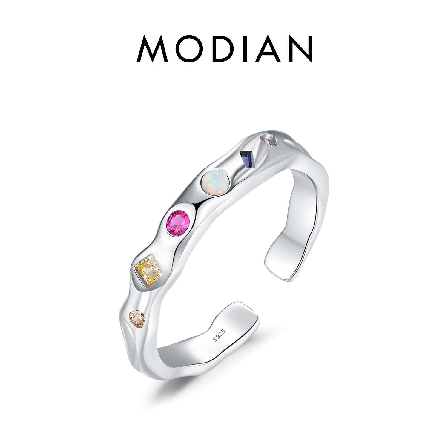 

Модиан из стерлингового серебра 925 пробы, модное цветное кольцо с цирконием, нерегулярное регулируемое кольцо, оригинальный дизайн, ювелирные изделия, подарок для женщин, вечерние серебряный