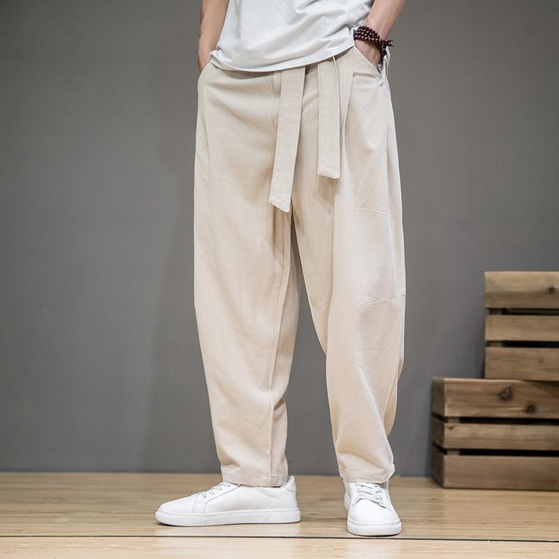 Pants Men's Chinese Style Spring and Summer Cotton and Linen Wide Leg Harlan Pants Retro Loose Straight Pants Large Size Casual Pants