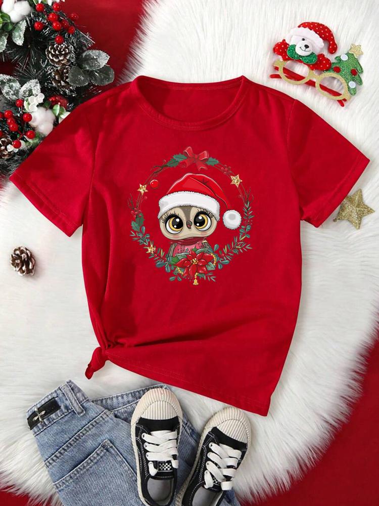 Funny Christmas Animal Owl Penguin Print Women T Shirt Short Sleeve O Neck Women Tshirt Ladies Tee Shirt Top Clothes Camisetas