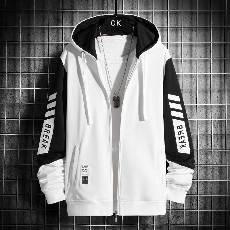 Herren Trendy Frühling Reißverschluss Hoodie: Leerer lässiger Kapuzenstrickjacke mit Gruppenlogo-Aufdruck