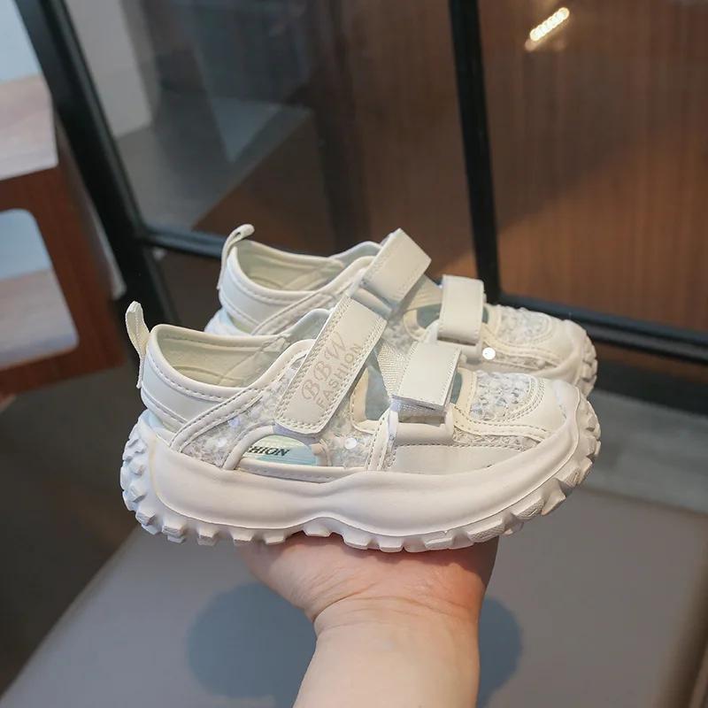 

Новые детские сандалии для школы, летние, массивные, для девочек, универсальные, модные, повседневные, детские, спортивные, для бега, мягкие, нескользящие 26 бежевый