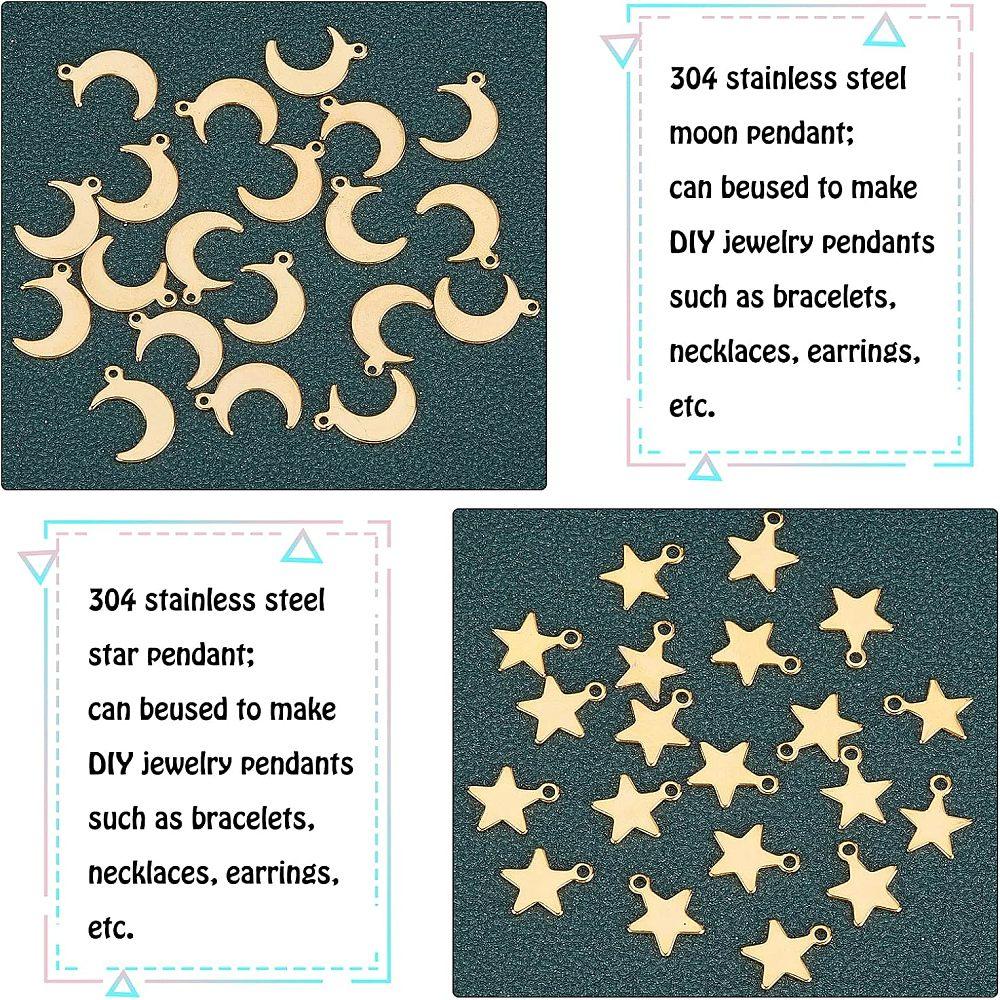 304 Stainless Steel Charms & Pendants Star/Moon Golden 11.5~16x9.5~11x0.9~1mm Hole: 1.4mm 40pcs/box