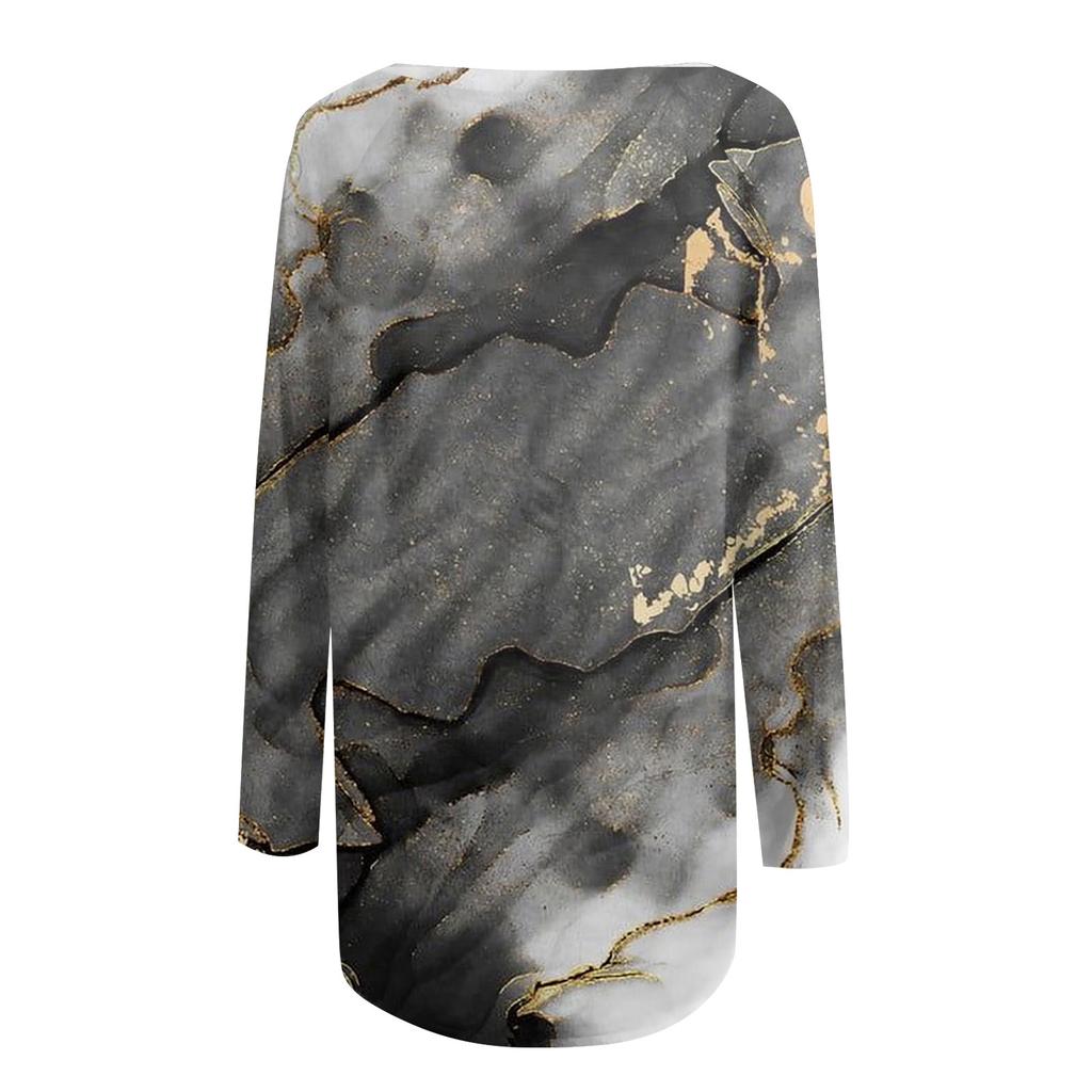 Women's Casual Round Neck Textured Print Long Sleeve T-Shirt Top