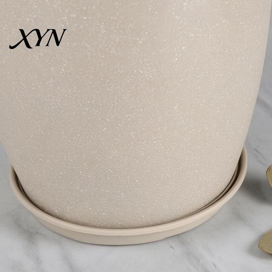 Indoor Planters for Plants Modern Plant Pot with Saucer, Gray Flower Decorative Pots Spaces Drainage Holes, Stone-Look Planter Outdoor Sturdy