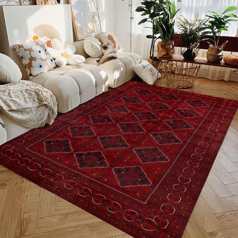 Geometric Ethnic Tribal Area Rug Bohemian Home Decor Carpet Geometric Lines Pattern Soft Non-Slip Floor Mat for Living Room