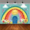 2D Cute Smiling Sun & Rainbow Backdrop Photography Background Banner