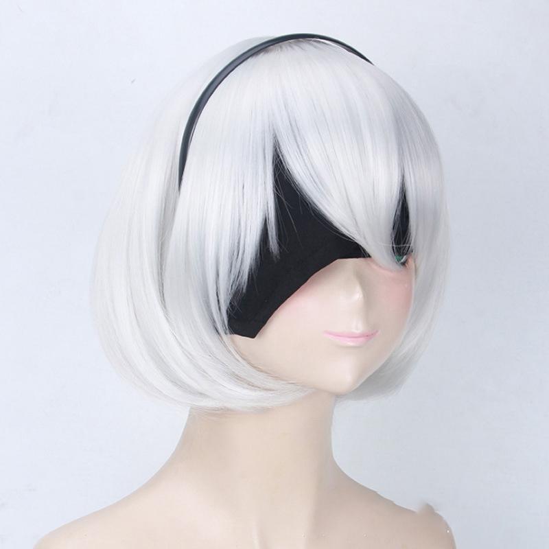 

Nier Automata 2B Yorha No. 2 Коротких Прямых Белых Косплей Парика Боб Парики