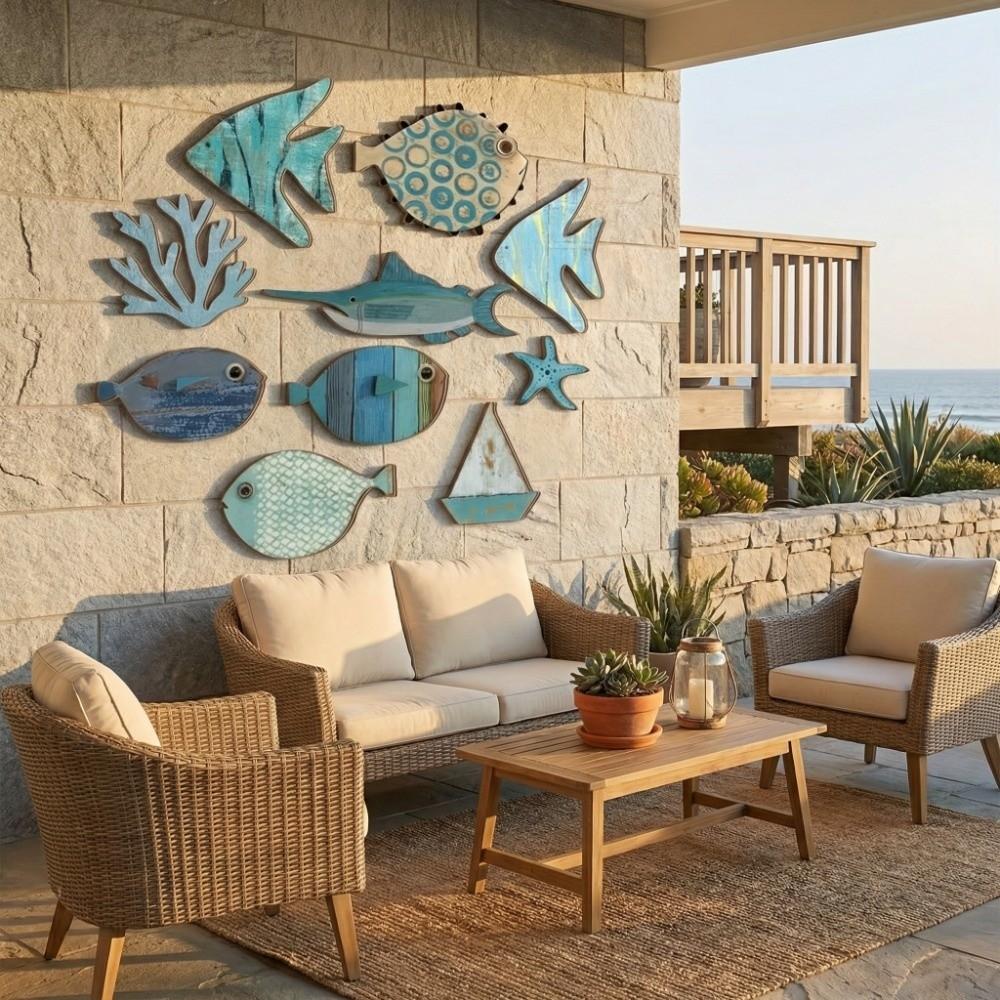 10 Pezzi Decorazione Animale Marino Retrò Arte da Parete Decorazione Murale Pesce Piatto Decorativo Pesce Vintage Hawaiano