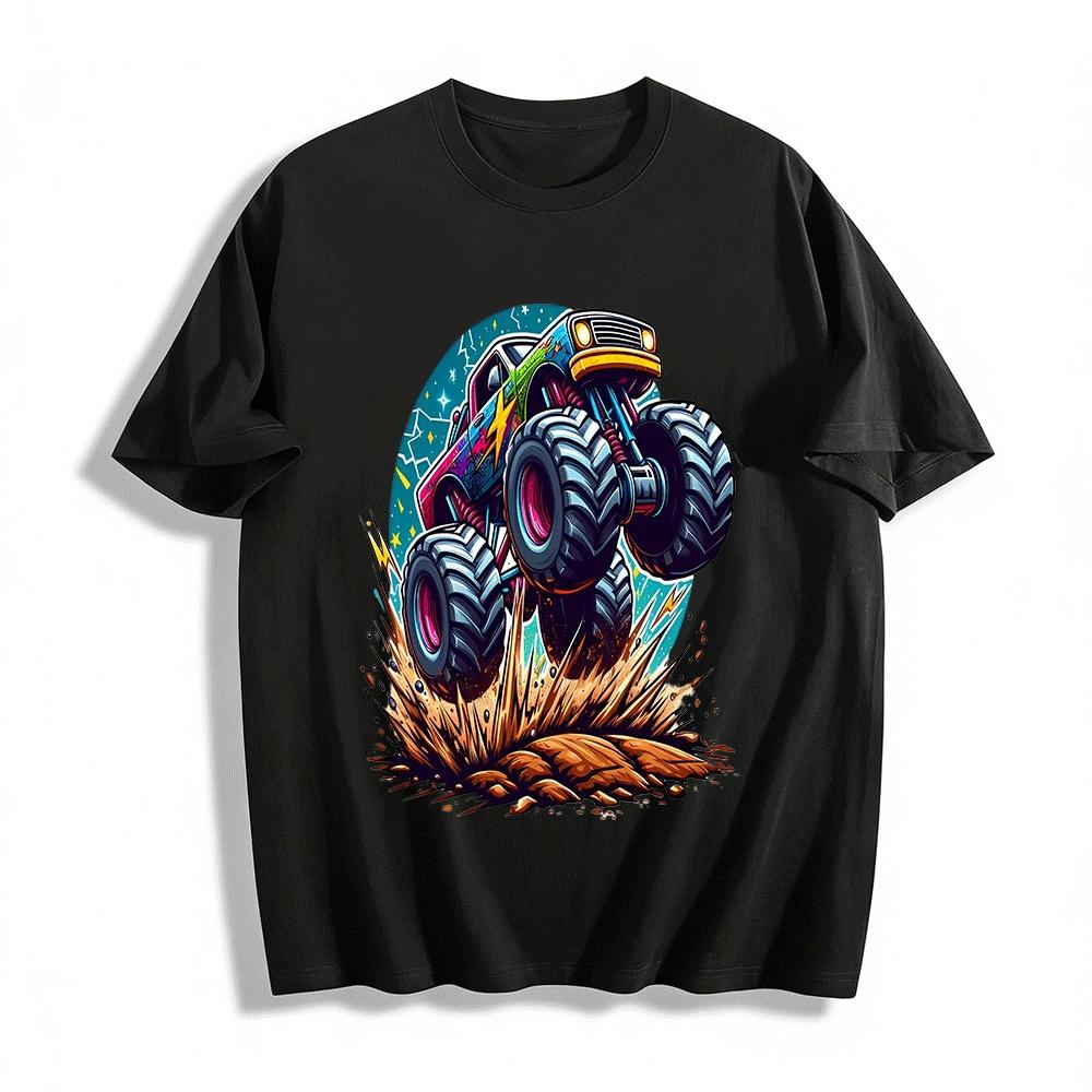 Cool Big Wheel Monster Truck Print Trendy Street Style Unisex Tee Pure cotton T-shirt XXS