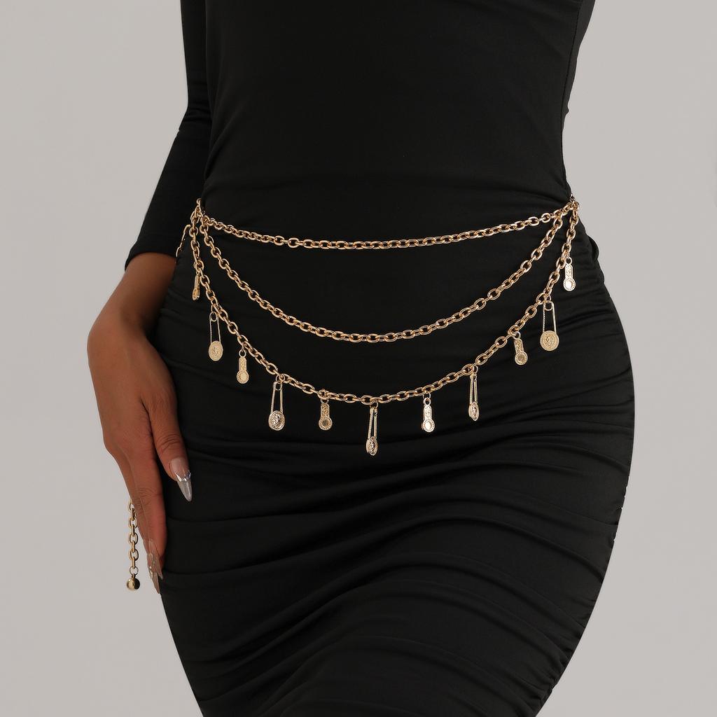 ins retro style lion head pendant waist chain multi-layer metal body chain versatile skirt trouser chain