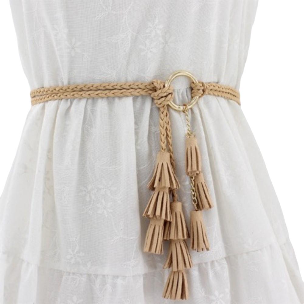 Braided Design Braided Tassel Belt Tassel Detail Dress Waistband Fashion Knit Belt Waist Accessory