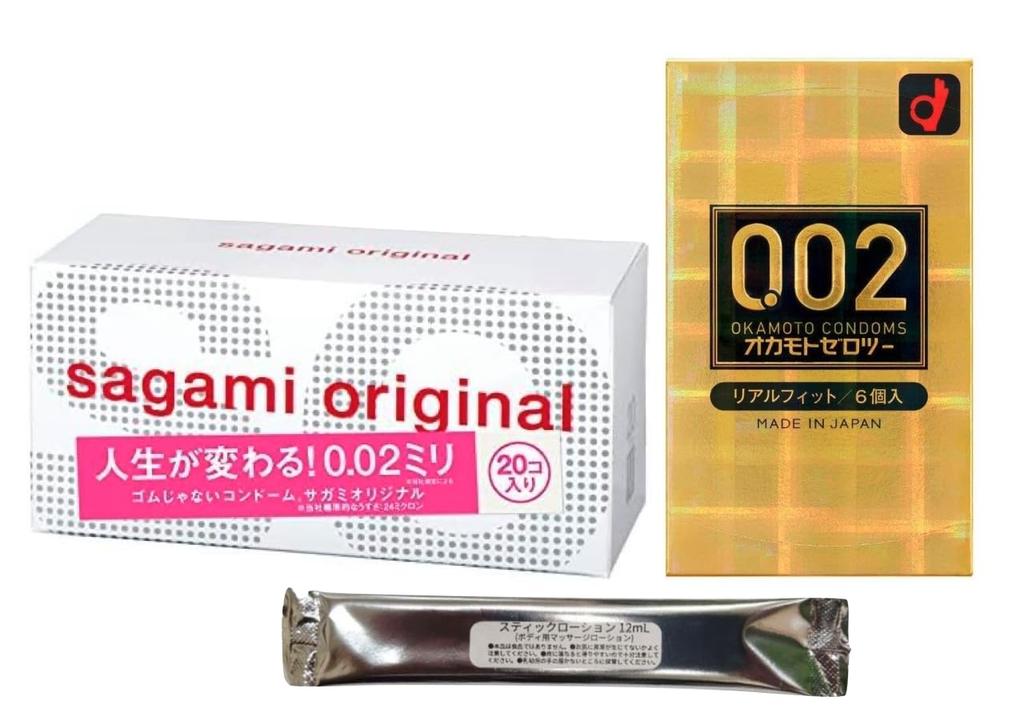 Sagami Rubber Industries Sagami Original 20 Pieces Okamoto Zero Two Real Fit 6 Pieces Set with Stick Lotion Condom Contraceptive 0.02mm 0.02mm