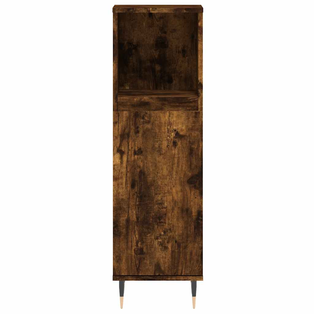 Bathroom Cabinet Smoked Oak 30 X 30 X 100 Cm Engineered Wood