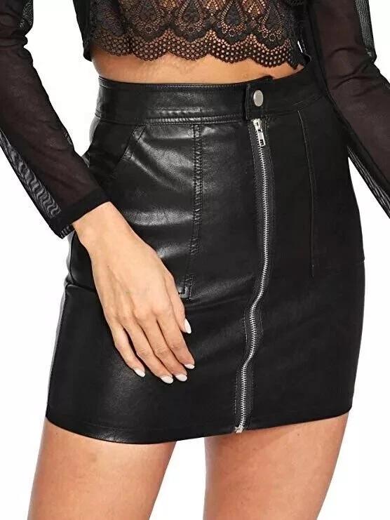 Handmade Stylish Party Women's Skirt Short Black Skirt Genuine Lambskin Leather