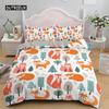 Cartoon Fox King Queen Duvet Cover Lovely Orange Animal Floral Bedding Set Kids Girls Flowers Plant 2/3pcs Polyester Quilt Cover Three Piece Set