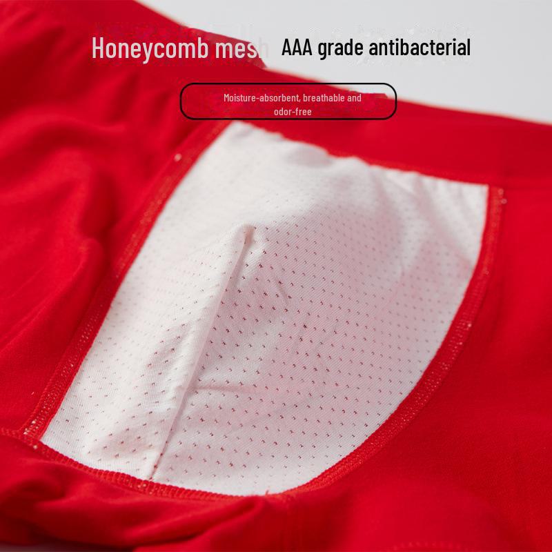 "New Autumn/Winter Men's Pure Cotton Boxer Briefs In Bright Red for Birth Year Boys - Ideal for Weddings and Teens"