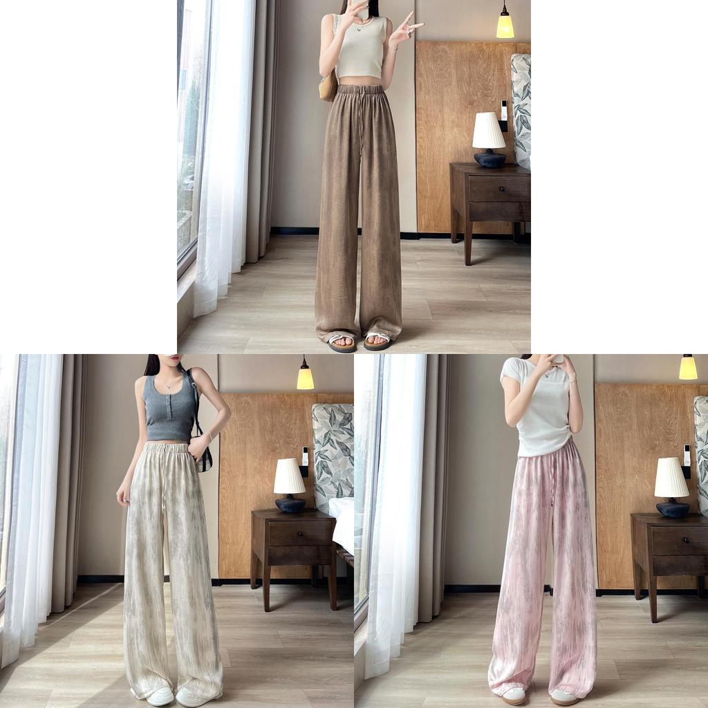 Womens Summer Loose Wideleg Pants With Tyedye Print And Pocket For Casual Office Wear
