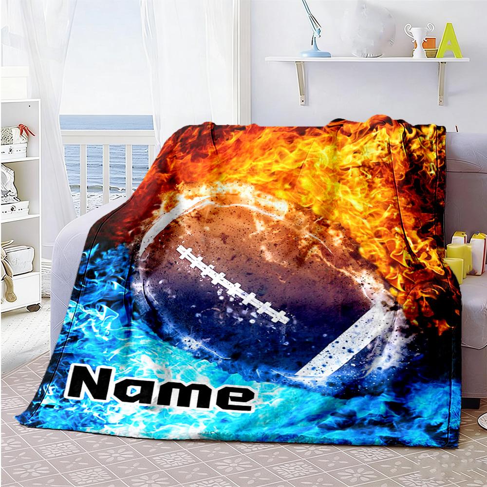Football Water Fire Personalized Text Blanket Throw Personalized Blanket Comfortable Perfect for Bedding Living Room Home Decor Chair