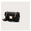 Chic Quilted Diamond Chain Crossbody Bag for Women Elegant Purse with Golden-Tone Hardware, Black, Retro Style, Fixed Shoulder Strap, Embossed Design