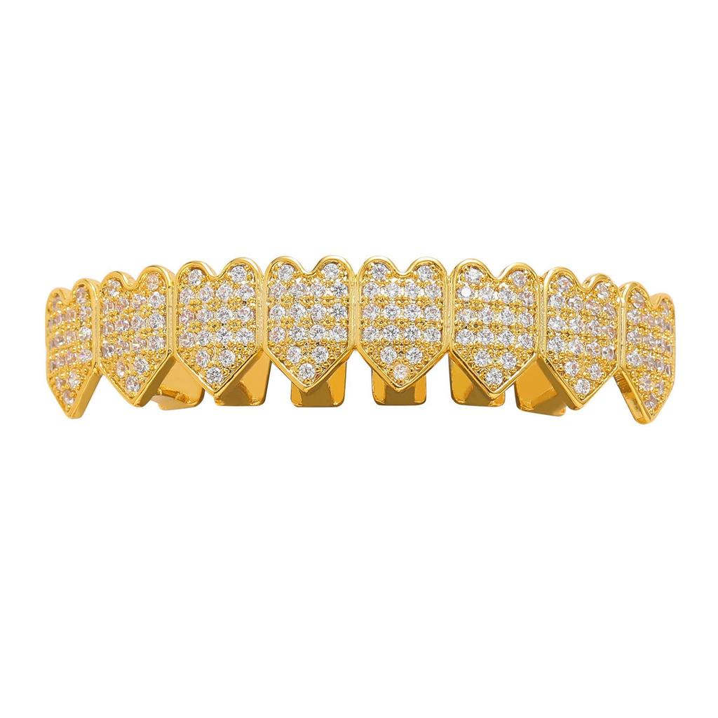 Heart-Shaped Copper Zircon Fangs: Punk Street Style Hip-Hop Braces