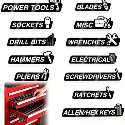12 Pcs Tool Box Magnetic Labels with Icons, Automotive Toolbox Magnet Stickers