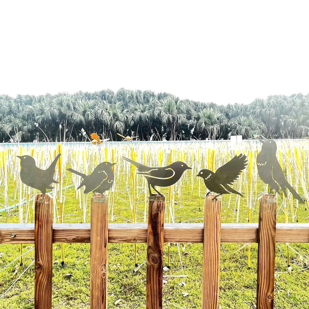 5 Iron Bird Decorations -Fence Branch Garden Wall Yard Ornaments, Paintable Birds for Outdoor Placement with Natural Rust Finish