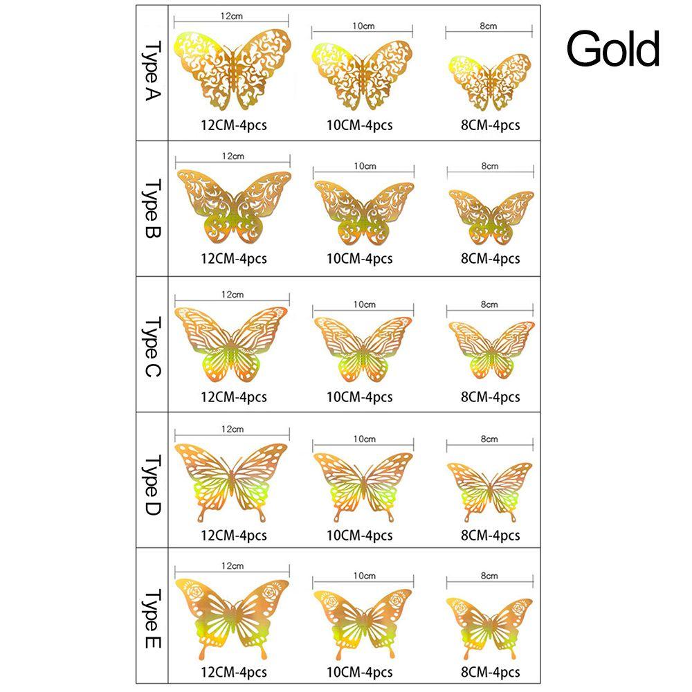 DIY Accesories Party Wedding Supplies Home Decoration Hollow Butterflies 3D Butterfly Stickers Wall Decals Colorful Silver Gold
