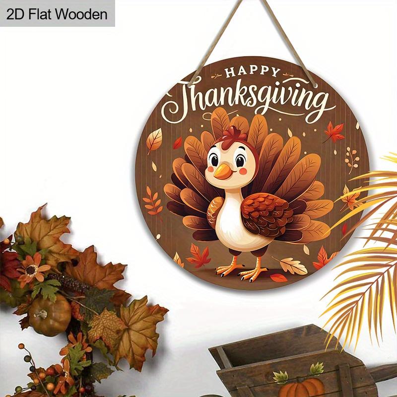 2D Flat Autumn Cartoon Turkey Welcome Wall Decorative Plaque, Round Wooden Hanging Plaque, Perfect for Fall Decor, Front Door, Porch, Garden
