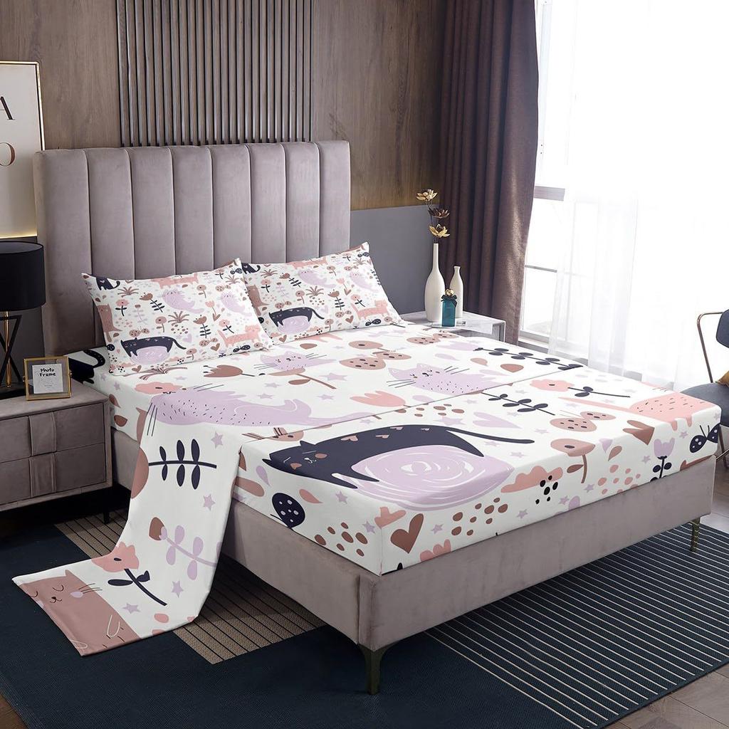 Cute cartoon animal pattern bed hat four-piece bedding set bedroom dormitory bedding decoration