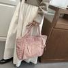 Simple Corduroy Tote Bag, Solid Color Shoulder Bag, Retro Multi Pockets Handbag for School Work Shopping Gift