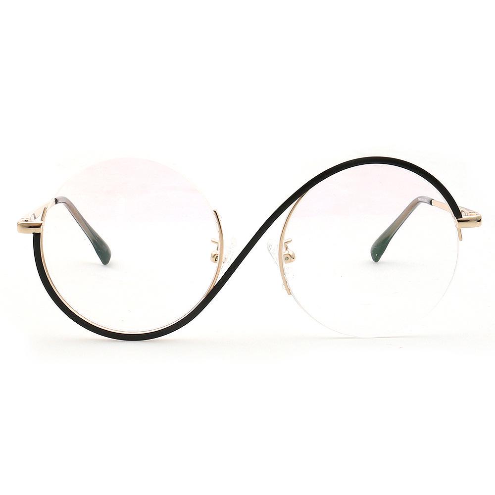 Yuanming Asymmetrical Retro Metal Round Eyeglasses - Fits Anti-Blue Light, TOP520