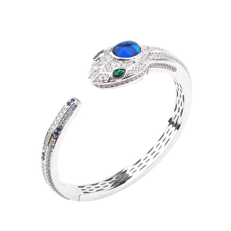 

Womens Eyecatching Snakeshaped Bracelet And Ring Set With Colorful Stones European And American Accessories Fashion StyleA