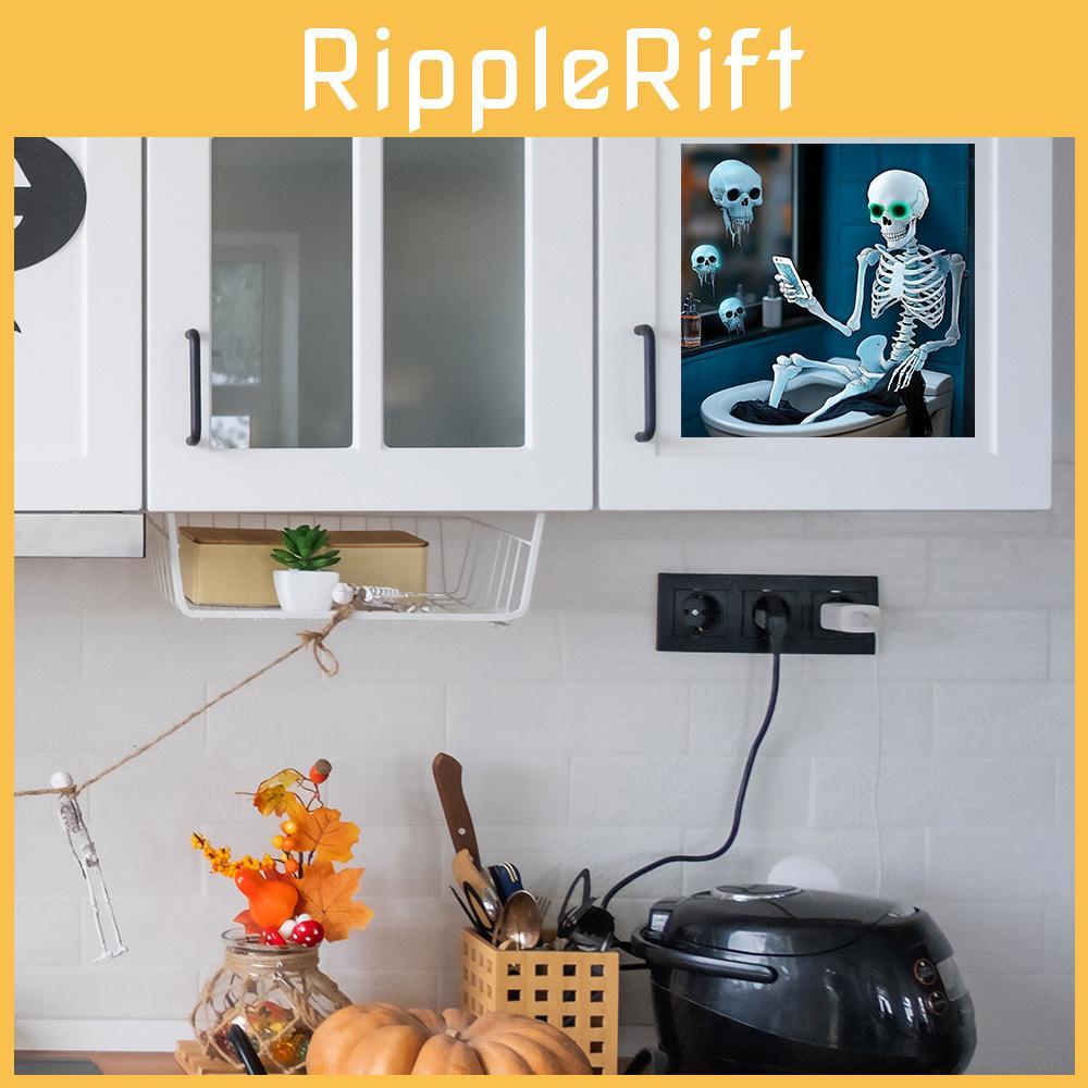 Halloween Creative Toilet Skeleton Play Phone Pattern Home Wall Decor Sticker