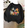 Kids Unisex Crewneck Sweatshirt, Colorful Wildflowers Three Cute Birds On Fence Art Print Soft Long Sleeve Pullover For Boys Girls Over 4 Years Old